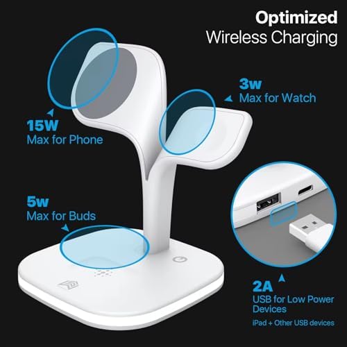 Revolutionize Your Charging Experience with the 5-in-1 Magnetic Wireless Charging Stand – 15 W Fast Charger for i Phone 15/14/13/12, Apple Watch 9/8/7/SE, and Air Pods – Sleek Multi-Device Charging Dock with LED Status Indicator for Enhanced Compatibility and Speed