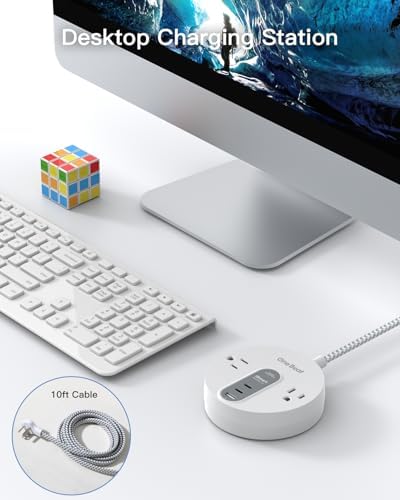 Compact Power Strip Surge Protector with USB-C Charging – 5 ft Flat Plug Extension Cord Featuring 2 AC Outlets & 3 USB Ports for Home, Office, and Travel – 490 J Surge Protection for Safe Device Charging and Efficient Organization