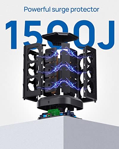 KOOSLA Power Strip Tower – 12 AC Outlets & 6 High-Speed USB Ports with 15 A Surge Protection – 6.5 ft Heavy-Duty Extension Cord for Home Office & Dorm Room – Compact Design for Efficient Power Distribution – Versatile Charging Station for Multiple Devices