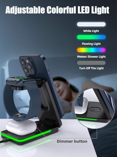 3-in-1 Foldable Mag-Safe Wireless Charging Station for i Phone 16 Pro Max, 15, 14, 13, 12 – Seamless Nightstand Charger for Air Pods & i Watch – Compact Multi-Device Power Hub in Sleek Black Finish for Enhanced Efficiency and Travel Convenience