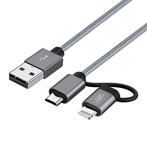 Dual-Connector Charging Cable for i Phone and Android – 4 FT MFi Certified Lightning & Micro USB Data Cord – Fast & Reliable Power Delivery for i Phone 14, 13, 12, 11, X, 8, 8 Plus, 7, Nexus, LG, HTC – Durable Gray Design for Everyday Use