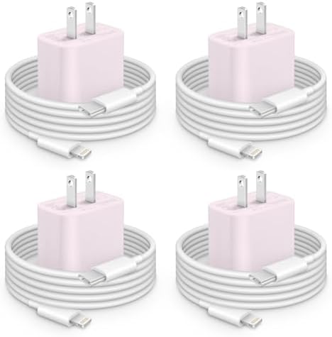 Ultra-Fast 20 W USB-C i Phone Charger 4-Pack with 6 FT Durable Cables – Optimal Compatibility for i Phone 14, 13, 12, 11 Pro Max, Plus, XR & XS Max – Elegant Purple Finish for On-the-Go Charging Efficiency and Style
