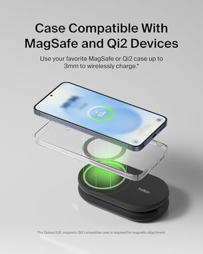Revolutionize Your Charging Experience with the Belkin 2-in-1 Magnetic Foldable Charger – 15 W Qi2-Certified Wireless Power for Apple i Phone 16 & Samsung Galaxy S25 with Non-Slip Stability – Sleek White Design for Home, Office & Travel – PSU Included for Instant Use and Enhanced Device Compatibility