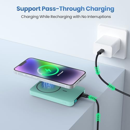 Sleek Magnetic Wireless Power Bank 5500 m Ah – Ultra-Slim Portable Charger with LCD Display for i Phone 16/16 Plus/15/14/13/12, PD Fast Charging USB-C, Effortless Magnetic Connection in Pink – Perfect for On-the-Go Power Solutions