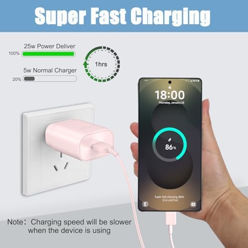 10 Ft USB C Charging Cable with 25 W Fast Charge Block – Optimal Compatibility for Samsung Galaxy S25/S24/S23 Series and Note 20/10 – Durable, Long-Lasting Performance for Home, Office, or Travel Use – Effortless Power for Your Android Devices