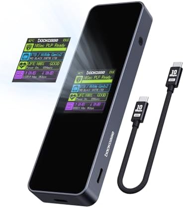 DOCKCASE Visual Smart M.2 NVMe SSD Enclosure – Unmatched 10 Gbps USB 3.2 Type-C Performance with Power Loss Protection, Supports PCIe Sizes 2230/2242/2260/2280, Ideal for M-Key and B+M Key SSDs, UASP Enabled for Superior Data Transfer Efficiency, Perfect for Professionals on the Go