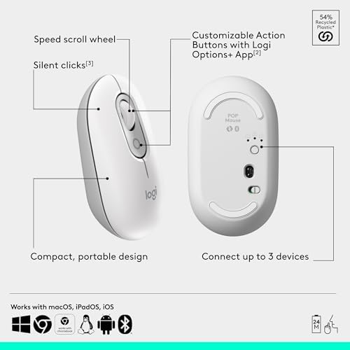 Logitech POP Wireless Mouse in Heartbreaker Rose – Customizable Emojis, Silent Click Technology, Precision Scrolling & Multi-Device Compatibility for Effortless Navigation and Personal Expression