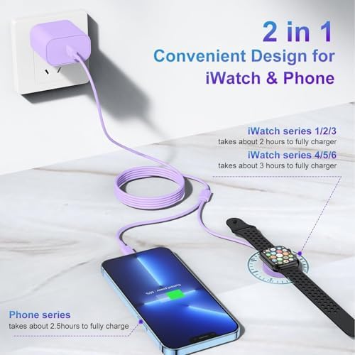Revolutionary 2-in-1 USB C Charger for Apple Watch & i Phone – 6 FT Magnetic Fast Charging Cable with USB-C Wall Adapter – Compatible with Apple Watch Series 8/7/6/SE/5/4 & i Phone 14/13/12 – Ultimate Convenience & Enhanced Durability for On-the-Go Charging Solutions