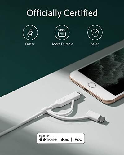 Anker Powerline II 3-in-1 Charging Cable – Lightning, Type-C & Micro USB Compatibility for Fast Charging Across i Phone, Android & More – Durable 3 ft Length, Tangle-Free Design for Home & Travel Use – Universal Device Support with Reinforced Construction