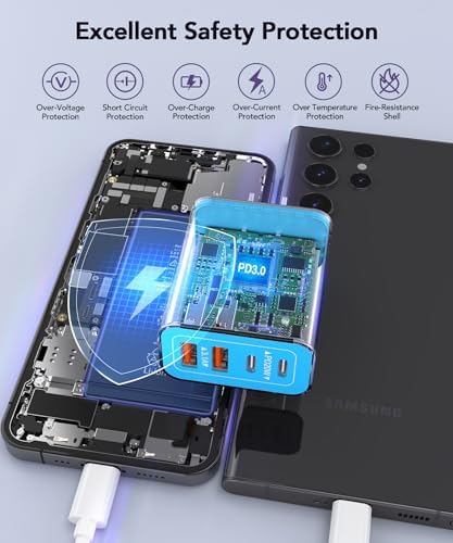 40 W USB C Multi-Device Fast Charger – 4-Port Power Adapter for i Phone & Samsung – Sleek Black Compact Travel Charger with Dual PD & QC Technology for Efficient Home and On-the-Go Charging Solutions – Perfect for Busy Professionals and Families