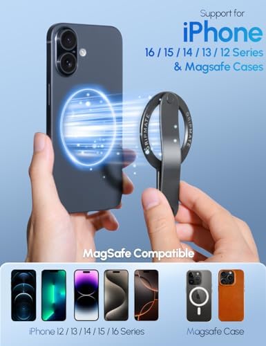Mag Safe Magnetic Phone Grip for i Phone 12-16 – Ergonomic Detachable Ring Holder in Elegant Silver – Ultimate One-Handed Control and Security – Lightweight Loop Design for Seamless Everyday Use – Perfect Accessory for Enhanced Smartphone Experience
