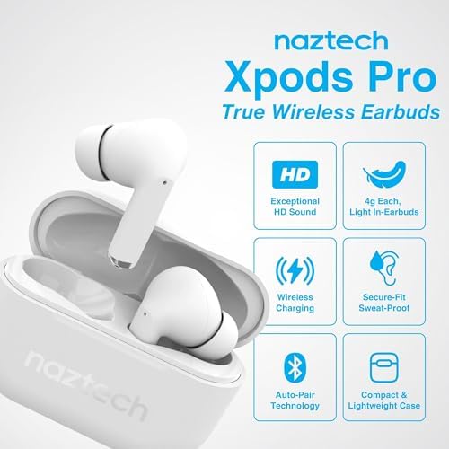 Naztech Xpods PRO True Wireless Earbuds – Advanced Noise Cancelling Sports Earbuds with Touch Control, IPX4 Waterproof Design, High-Definition Sound, Secure Fit for Active Lifestyles, Wireless Charging Case Included – Red Edition for Enhanced Mobility and Performance