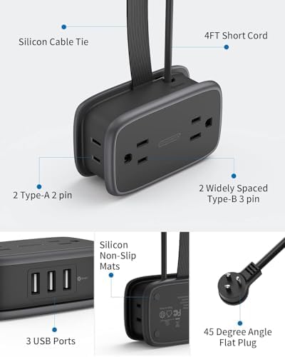 NTONPOWER GAN Ultra 65 W USB Charging Station – 7-in-1 Travel Power Strip with 3 AC Outlets & 4 USB Ports (2 USB-C) – Fast Charging Desktop Solution with 4 ft Extension Cord – Ideal for Mac Book, i Phone, and More – Compact, Durable & Versatile Power Hub for Home & On-the-Go Charging