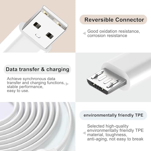 10 ft Micro USB Cable – 2 Pack for PS4 Controllers & Security Cameras – Enhanced Fast Charging & Rapid Data Transfer, Durable & Flexible Design for Uninterrupted Gaming and Reliable Surveillance, Universal Compatibility with Wyze, YI Cam, Simpli Safe, Blink Mini, Ring Indoor Camera