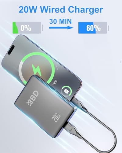 BBD 12000 m Ah Mag Safe Magnetic Power Bank for i Phone – Ultra-Slim Wireless Charger with 20 W Fast Charging, Dual USB-C Ports, Perfect for i Phone 16/15/14/13/12 Series – Portable Battery Pack for On-the-Go Power Solutions