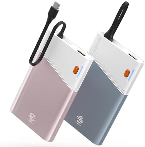 Sleek 5000 m Ah Pink Portable Power Bank with Integrated USB-C Fast Charger – Ultra-Compact Mini Battery Pack for i Phone 16/15/14 & Samsung S24 – Lightweight Design with Handy Lanyard for Effortless Travel Charging