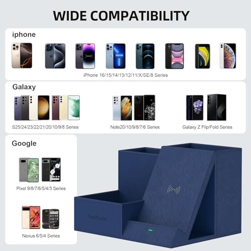 Premium PU Leather Wireless Charging Station & Desk Organizer for i Phones – Fast, Stylish Charging Dock with Integrated Pen Holder – Ideal Gift for Men and Essential Office Accessory in Elegant Black – Boost Productivity & Organize Your Workspace
