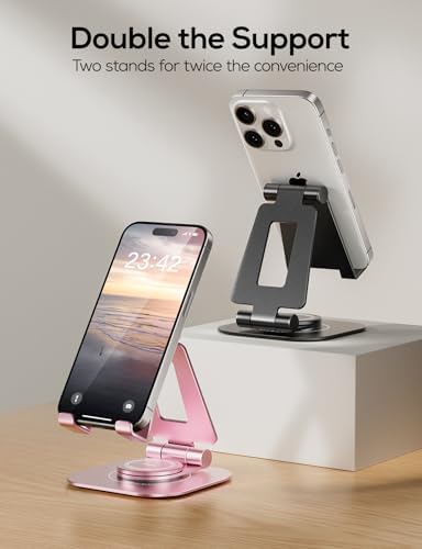 Nulaxy 2-Pack 360 Rotating Phone Stand, Fully Adjustable Foldable Phone Holder, Aluminum Desktop Cradle with Anti-Slip Base, Office Accessories Dock for All Phones with Thick Case, Black – Enhanced Compatibility and Speed