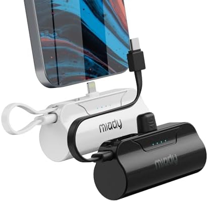 Miady 2-Pack 5000 m Ah Portable Power Bank for i Phone: Fast Charging, Compact Battery Pack Compatible with i Phone 14/13/12/11 and More – Dual Design for Ultimate Convenience and Dependability in Black & White