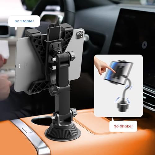 Premium OHLPRO 360° Adjustable Cupholder Tablet Mount for Trucks – Versatile i Pad & Samsung Tab Holder with Integrated Drink Holder, Perfect for Road Trips & Travel Accessory – Elevate Entertainment on the Go