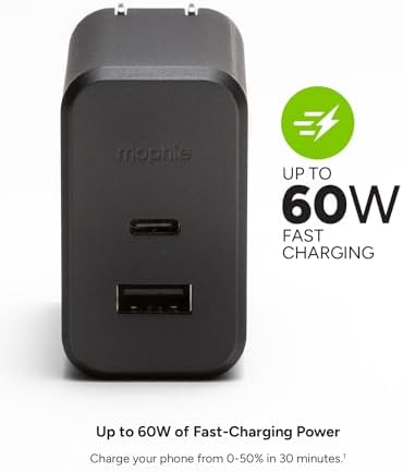 Mophie 100 W Ga N USB-C Power Adapter – Triple-Device Fast Charger for Mac Book, i Pad, i Phone, Samsung Galaxy, Google Pixel & More – Includes 1.5 m USB-C Cable – Eco-Friendly Design for Sustainable Charging on the Go