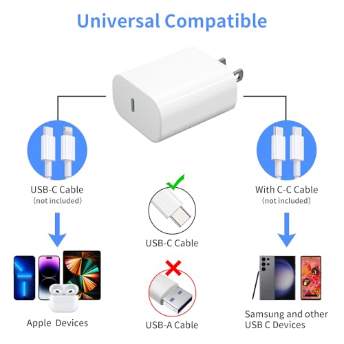 Ultra-Fast 20 W USB-C Charger Block 2-Pack for i Phone & Android – MFi Certified Power Adapter for i Phone 15/14/13/12/11 Pro Max, Galaxy & More – Compact, Travel-Friendly Design for Quick Charging Efficiency