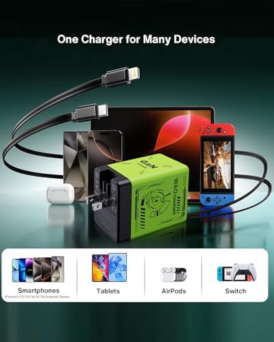 Revolutionize Your Charging Experience with the W & O 45 W Ga N Fast Charger – All-in-One Retractable Dual Cable Wall Plug for i Phone 16/15/14/13/12/11 & Galaxy S25/24 – Ultimate Lightning and Type-C Compatibility for Lightning-Fast Power Delivery – Sleek, Compact, and Durable Charging Solution Perfect for Home, Office, or Travel – Tidy Your Space with Innovative Design and Effortless Portability