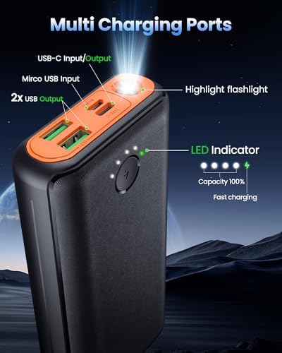 High-Capacity 40000 m Ah Portable Power Bank – 22.5 W Fast Charging USB-C External Battery Pack with Triple Output Ports for i Phone, Android & Samsung – Ultimate Travel Companion for Camping and On-the-Go Power Needs