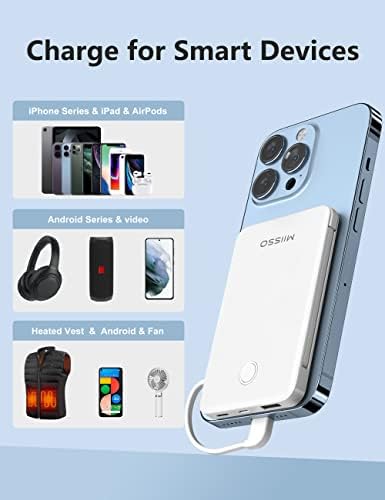 Ultra Slim 6000 m Ah Power Bank with Built-In USB C Cords – Card-Sized Portable Charger for Effortless On-the-Go Charging, Triple Output for i Phone, Samsung, Google Devices – Stylish and Compact Battery Pack for Enhanced Efficiency and Versatility
