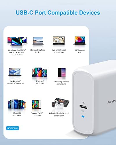 Power Lot 65 W Ga N USB C Wall Charger with 6 ft Type C Cable – Rapid Charging Solution for i Phone 15/14/13, i Pad Pro, Pixel 7/6, and Mac Book Pro/Air – Universal Compatibility and Compact Design for Home and Travel Use