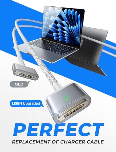LISEN 6.6 ft USB-C to Mag-Safe 3 Charging Cable for Mac Book Air & Pro (2022-2024) – Premium Rapid Charging Solution, Durable Design with Elegant Midnight Finish, Ideal for Seamless Power Delivery and Enhanced Device Safety