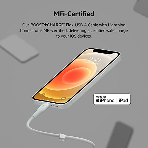 Belkin Boost Charge Flex Silicone USB Type A to Lightning Cable 2-Pack (3.3 FT) – MFi Certified Durable Charging Solution for i Phone 13, 12, 11, Pro, Max, Mini, SE, i Pad – Enhanced Flexibility and Fast Charging Performance in Sleek Black Finish