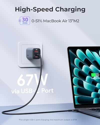 Ultimate 67 W Ga N USB C Charger – Omnia II 3-Port Fast Charging Block with PD3.0 & PPS Technology – Compact Foldable Plug for Mac Book Pro, i Phone, i Pad, Apple Watch, Galaxy & Pixel – Efficient Multi-Device Charging Solution for Travelers