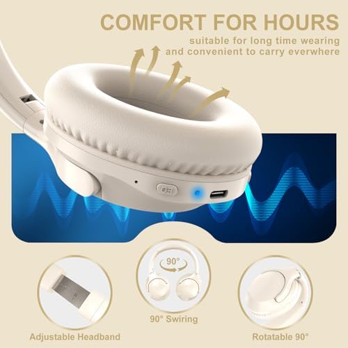 MIDOLA Hi-Fi Bluetooth Over-Ear Headphones – 68-Hour Playtime, Foldable Design for Ultimate Portability, Deep Bass with 6 Custom EQ Modes, Integrated Microphone for Crystal Clear Calls – Perfect for Travel and Home Office Use
