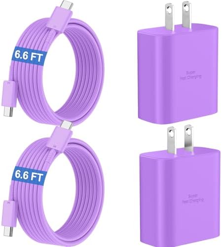 45 W Super Fast USB-C Charger with 6.6 ft Cable – Ultra-Fast Charging Adapter for Samsung Galaxy S24/S23/S22/S21/Note 20 – Stylish Deep Purple & Blue Design for Enhanced Device Performance and Safety