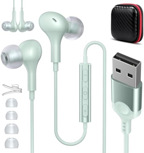 ASKUBSKU Advanced USB Gaming Headset with Noise-Canceling Microphone – 7.5 Ft Wired Earbuds for Enhanced Audio on PC & Laptop, High-Quality Sound for Gaming and Online Meetings, Integrated Mute Feature, Green – Perfectly Compatible with Surface & Switch, Ergonomic Comfort for Prolonged Use