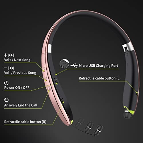 2024 Enhanced Neckband Bluetooth Headset: Retractable Earbuds with Advanced Noise Cancelling, Foldable Wireless Headphones for Sports & Office – Superior Audio Quality with Built-in Mic and Travel Case