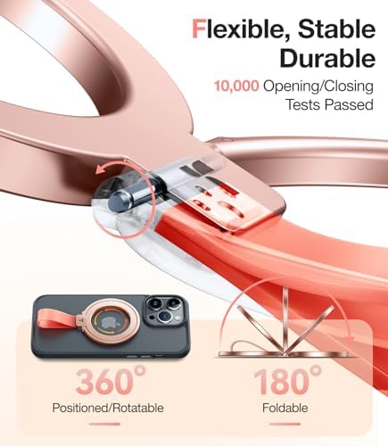 TORRAS 2025 Gen 5.0 Magnetic Phone Grip Holder & Kickstand – Premium Rose Gold Accessory for i Phone 11-16, Samsung, and Google Devices – Enhanced Magnetic Grip & Versatile Hands-Free Viewing – Ideal for Collapsible Phone Support and On-the-Go Convenience