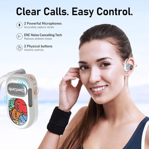 Revolutionize Your Workout with Open Comfy CF201 Bluetooth Headphones – Lightweight Open-Ear Design for Ultimate Ambient Awareness and Premium Sound – Perfect Wireless Earbuds for Running, Gym, and Outdoor Adventures – Sleek White Aesthetic for Style and Safety