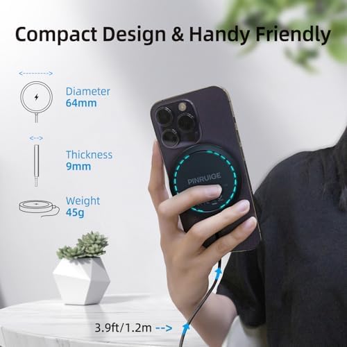 High-Speed Magnetic Wireless Charger for i Phone – 15 W Max Mag Safe Charging Pad, Compatible with i Phone 16/16 Pro/Pro Max/15/14/13/12/11 – Includes USB-A Wall Adapter for Seamless Power Delivery – Stylish Black Design for Modern Aesthetics