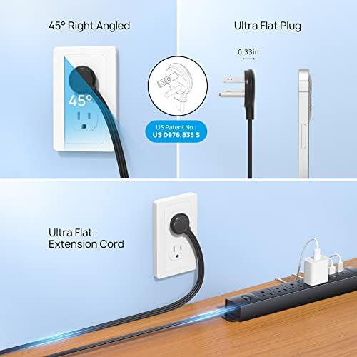 Ultra-Slim TROND Surge Protector Power Strip with 3 USB Ports & Type C – 4 AC Outlets for Maximum Device Protection & Charging Speed – 1440 J Surge Defense, ETL Listed, Space-Saving Wall Mount Design for Home Office & Dorm Use – Versatile Power Management Solution in Elegant Black