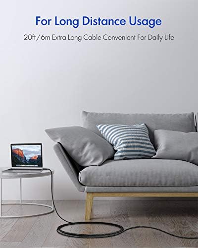 20 ft Braided USB C to C Charging Cable – Ultra-Durable 60 W Power Cord for Fast Charging, Compatible with Samsung Galaxy, Pixel, i Pad Pro/Air, Mac Book Pro/Air – Ideal for Hassle-Free Device Connectivity and Extended Reach