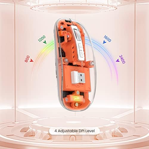Sleek A.JAZZ Wireless Bluetooth 5.1 & 2.4 G Mini Mouse – Lightweight, Rechargeable, and Silent for Ultimate Focus in Office, PC, Mac, and i Pad Use – Stylish Transparent Design with Nano USB-C Receiver for Enhanced Compatibility and Performance