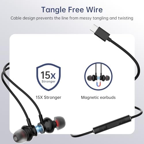 Superior Wired Earbuds with Microphone – Heavy Bass Noise-Isolating In-Ear Headphones for Unmatched Audio Experience – Type-C Compatibility with Volume Control – Comfortable Fit with Multiple Ear Tips (S/M/L) – Ideal for Samsung & Sony Devices – Elevate Your Sound with Exceptional Durability and Clarity