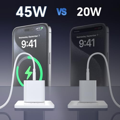 High-Power 45 W USB-C Charger for i Phone 16 & 15 – Fast Charging Block with Premium USB-C Cable for i Pad & Galaxy S24 Ultra – Compact & Lightweight with Advanced Safety Features for Efficient Power Management and Travel Convenience