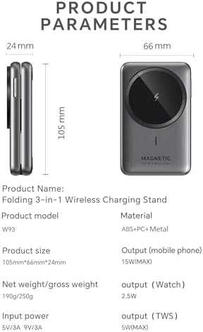 Ultimate 3-in-1 Magnetic Wireless Charging Station for i Phone 16/15/14/13/12, Apple Watch Series 2-10, and Air Pods Pro/2/3/4 – Compact Foldable Design for Travel with Advanced Fast Charging Technology, Intelligent Safety Features, and Stylish Aluminum Build Experience the future of charging with our cutting-edge 2025 Magnetic Wireless Charging Station. This all-in-one solution is engineered to accommodate your i Phone 16/15/14/13/12 series, Apple Watch 2-10 Series, and Air Pods Pro/2/3/4 effortlessly. Say goodbye to tangled cables with a sleek design that offers simultaneous charging for three devices through a single USB-C cable. Equipped with powerful N52 magnets for precise alignment, this charger ensures a hassle-free experience while providing high-speed charging capabilities. Its unique folding mechanism allows for portability, making it the perfect travel companion to fit in your pocket or backpack. With advanced safety features such as overcurrent, overvoltage, and overheating protections, this charger prioritizes your devices’ safety and longevity. The elegant aluminum and polycarbonate construction not only enhances durability but also adds a touch of sophistication to any workspace or home environment. Enjoy the convenience of a non-slip base for stability, plus 24-hour customer support for peace of mind. Elevate your charging experience today!