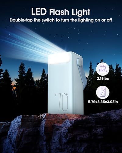 Ultra High-Capacity 70000 m Ah Power Bank – 22.5 W Fast Charging Portable Charger with LED Display & Built-In Flashlight – Ideal for Camping, Travel, and Emergency Use – Multiple Outputs for i Phone, Samsung, i Pad, and More – Stay Connected Anywhere with Long-Lasting Power Solution – Lightweight Design with Convenient Carry Strap and Real-Time Power Monitor – Comprehensive Safety Features Including Overcharge and Short Circuit Protection – Perfect for Outdoor Adventures and Unexpected Power Outages – Includes USB-C Charging Cable and 2-Year Customer Support for Peace of Mind