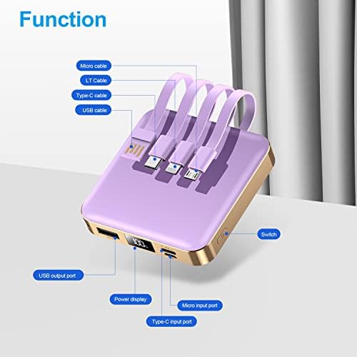 High-Capacity 12000 m Ah Portable Charger with Integrated Cables – 22.5 W Fast Charging Power Bank for i Phone 15, Samsung Galaxy & Tablets – Smart LED Display & Compact Design for Maximum Portability and Universal Compatibility