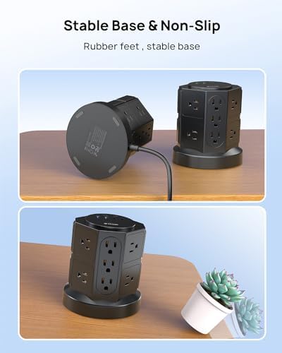 TROND Tower Surge Protector Power Strip – 14 Spacious Outlets & 4 Fast USB Ports (2 USB-C) – 2100 Joules Surge Defense – 6 Feet Versatile Extension Cord for Home Office & Dorm Setup – Streamlined Design for Optimal Charging Efficiency and Device Safety