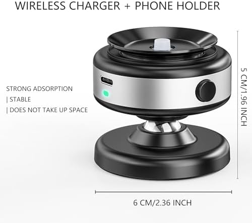 Wireless Charger Vacuum Magnetic Phone Holder for Magsafe – All-Metal,360 Rotatable Magnetic Car Mount for iPhone 16 Pro Max Plus/iPhone 15 14 13 12 Pro Max Plus – Enhanced Compatibility and Speed